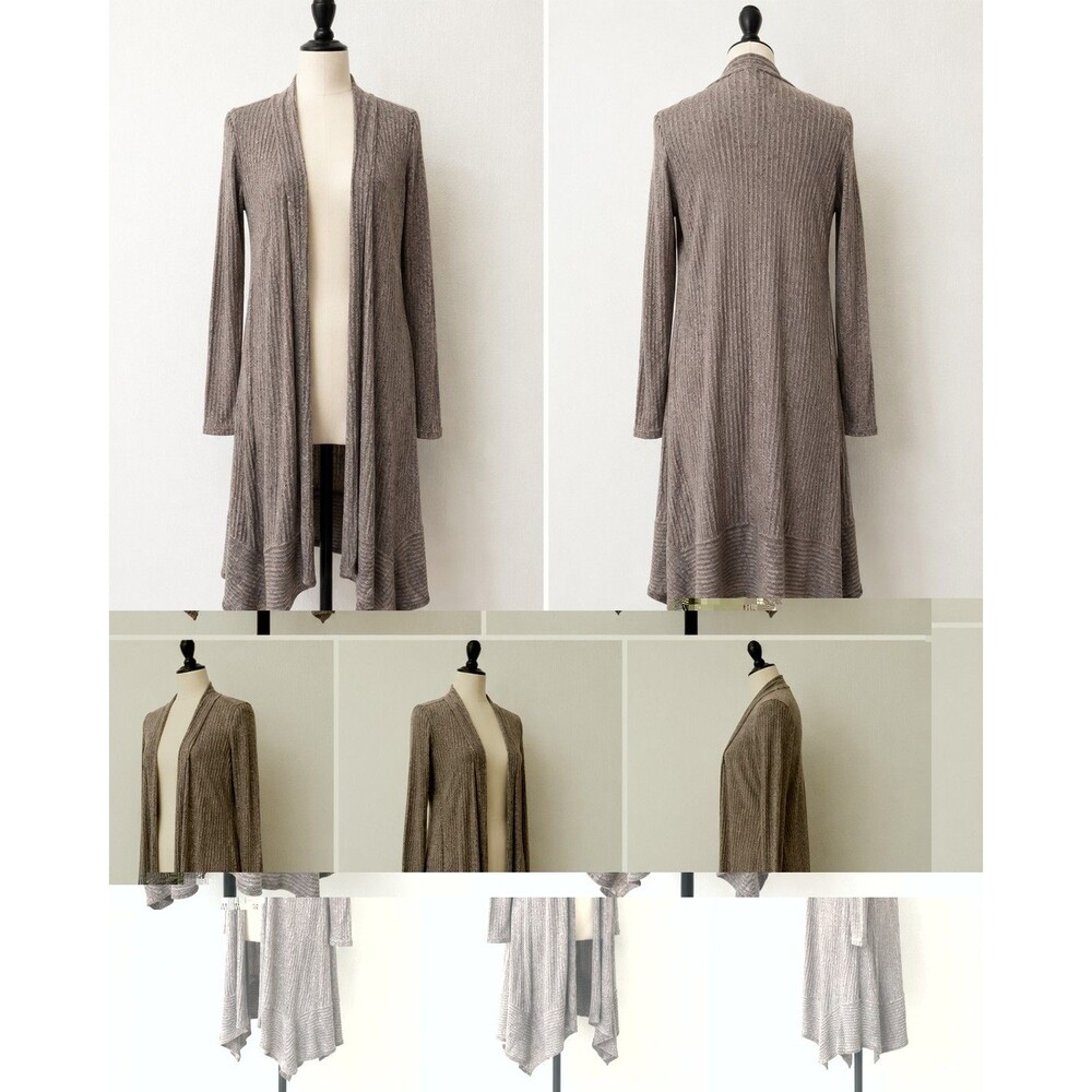White House Black Market Women's Brown Rib-Knit Open Front Cardigan Sweater S